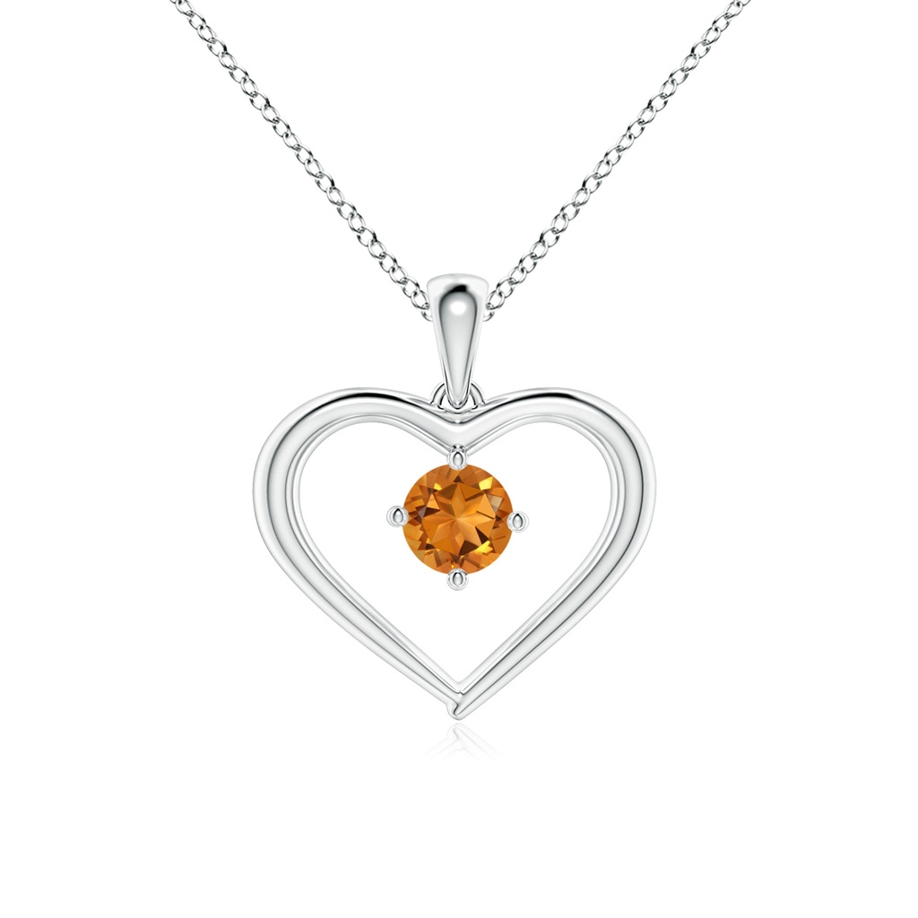 4mm AAA Solitaire Round Citrine Open Heart Pendant in White Gold