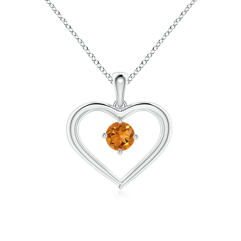 4mm AAA Solitaire Round Citrine Open Heart Pendant in White Gold 