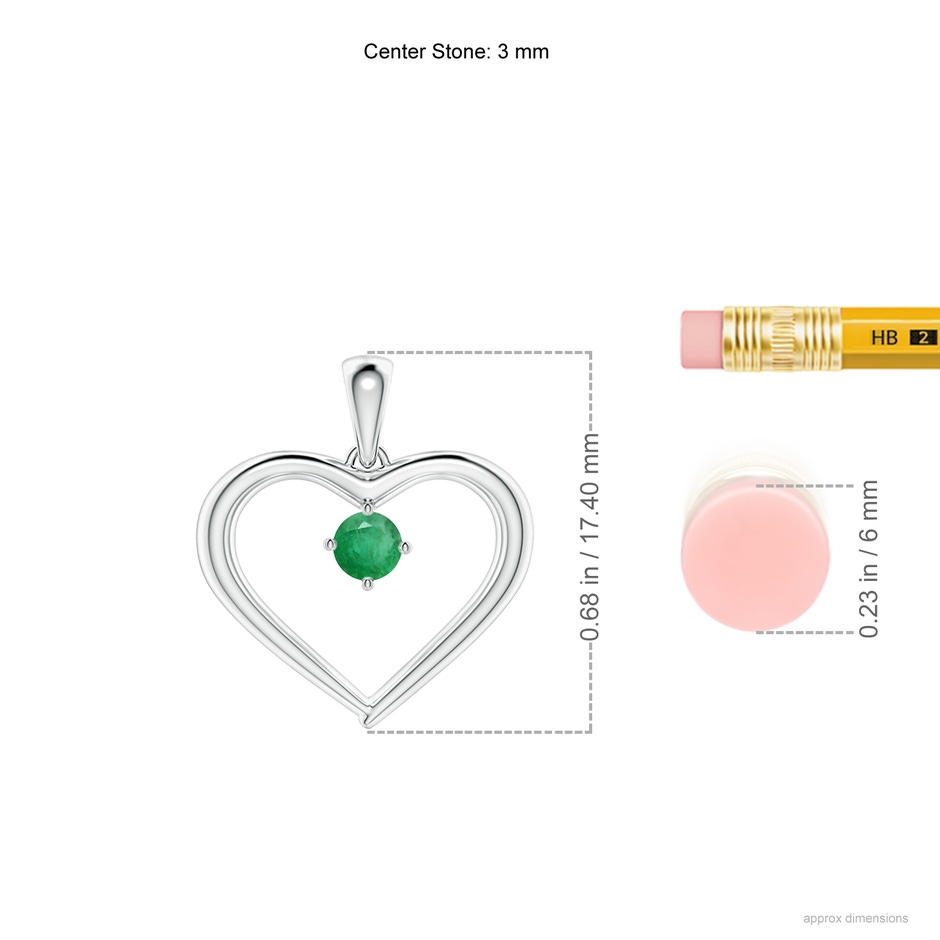 3mm A Solitaire Round Emerald Open Heart Pendant in P950 Platinum ruler