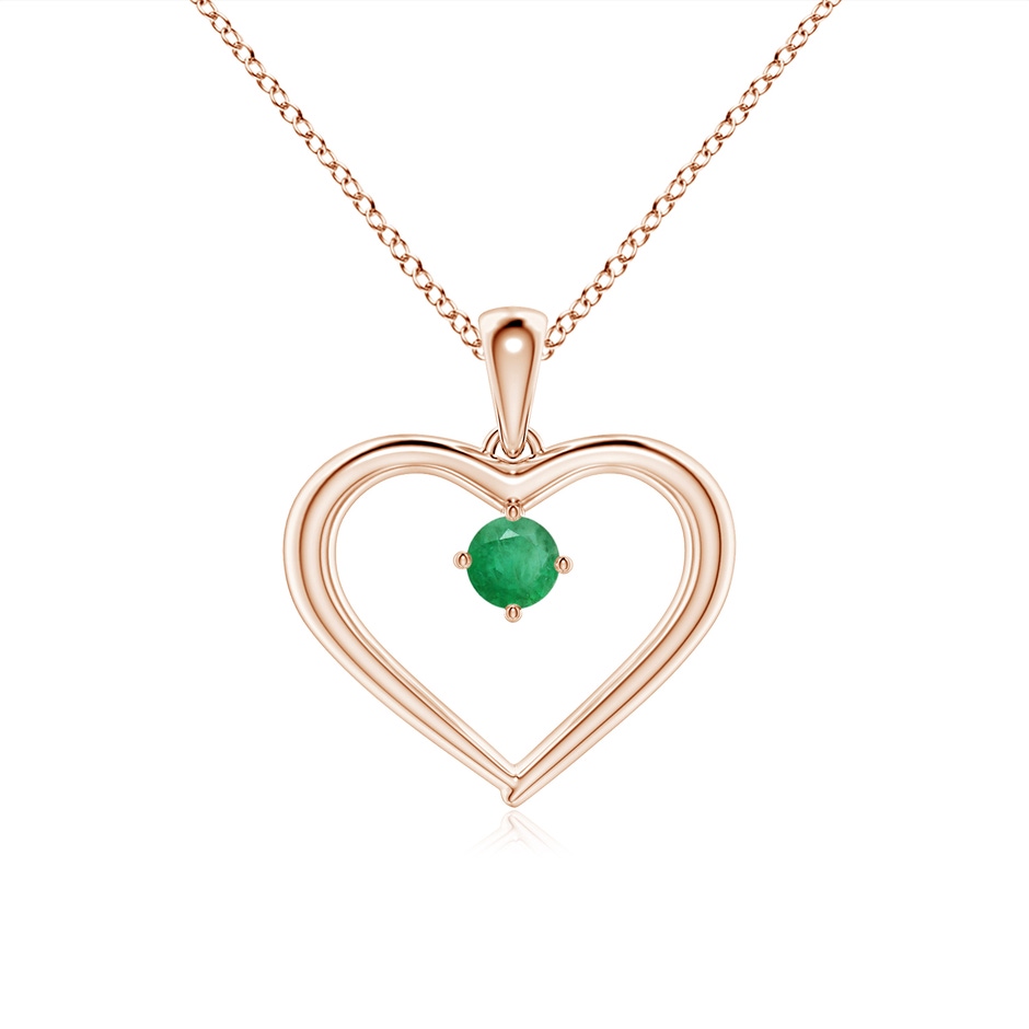 3mm A Solitaire Round Emerald Open Heart Pendant in Rose Gold 