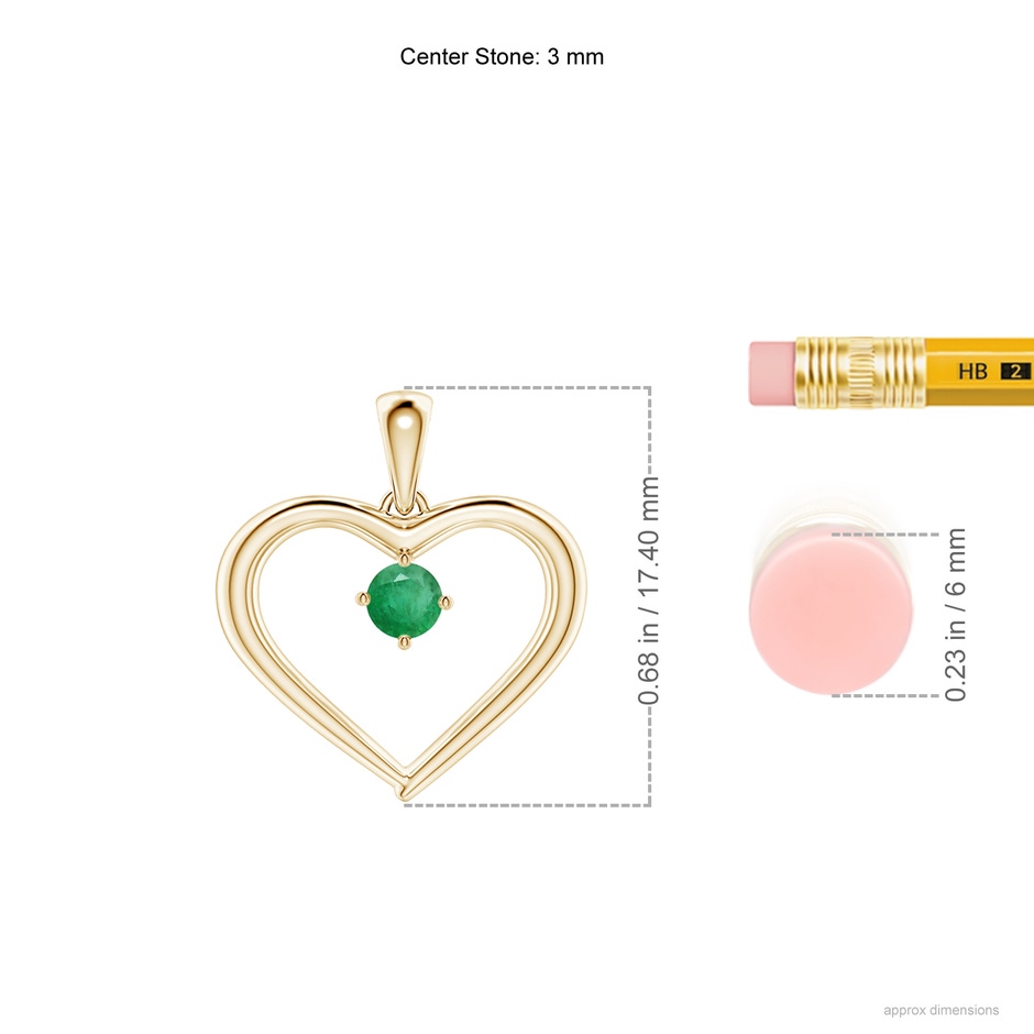 3mm A Solitaire Round Emerald Open Heart Pendant in Yellow Gold ruler