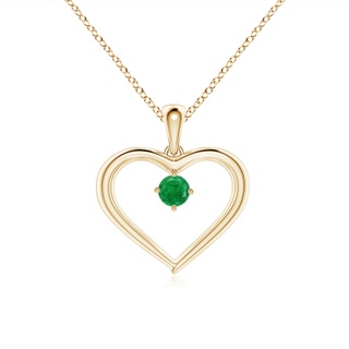 3mm AA Solitaire Round Emerald Open Heart Pendant in 9K Yellow Gold