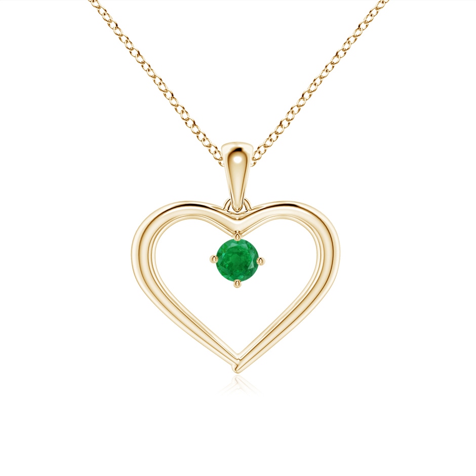 3mm AA Solitaire Round Emerald Open Heart Pendant in Yellow Gold 