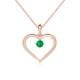 3mm AAA Solitaire Round Emerald Open Heart Pendant in Rose Gold