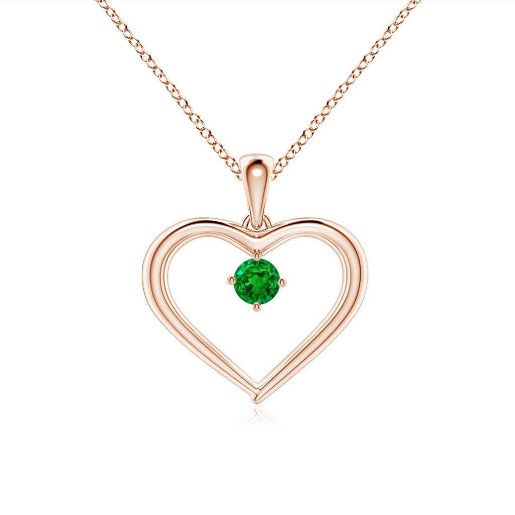 3mm AAAA Solitaire Round Emerald Open Heart Pendant in Rose Gold