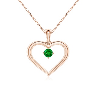 3mm AAAA Solitaire Round Emerald Open Heart Pendant in Rose Gold