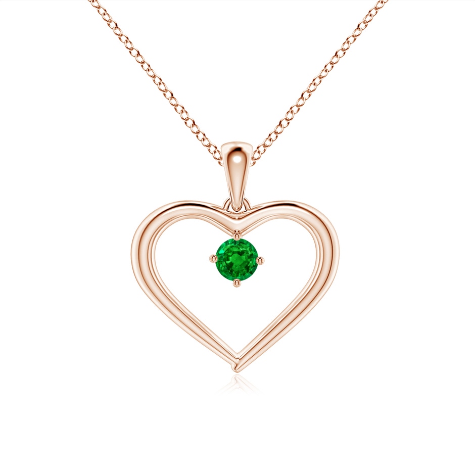 3mm AAAA Solitaire Round Emerald Open Heart Pendant in Rose Gold 