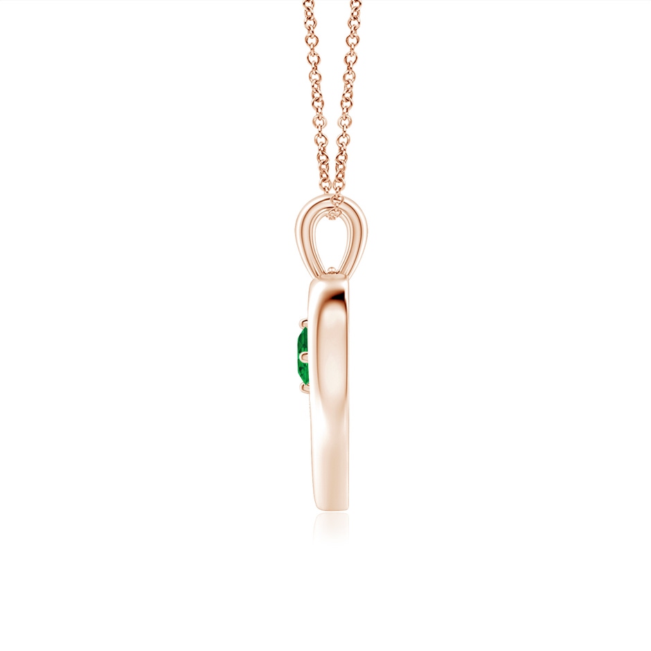 3mm AAAA Solitaire Round Emerald Open Heart Pendant in Rose Gold side-1