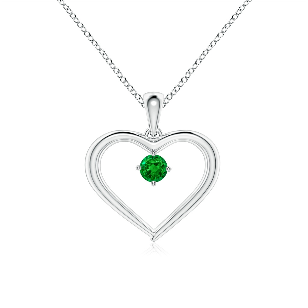 3mm AAAA Solitaire Round Emerald Open Heart Pendant in White Gold 