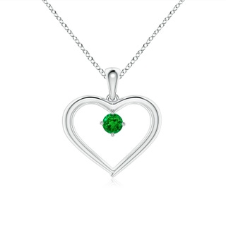 3mm AAAA Solitaire Round Emerald Open Heart Pendant in White Gold