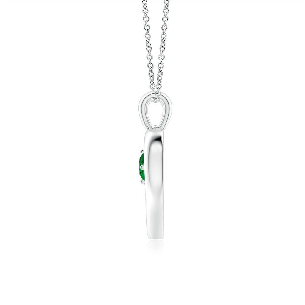 3mm AAAA Solitaire Round Emerald Open Heart Pendant in White Gold Side-1