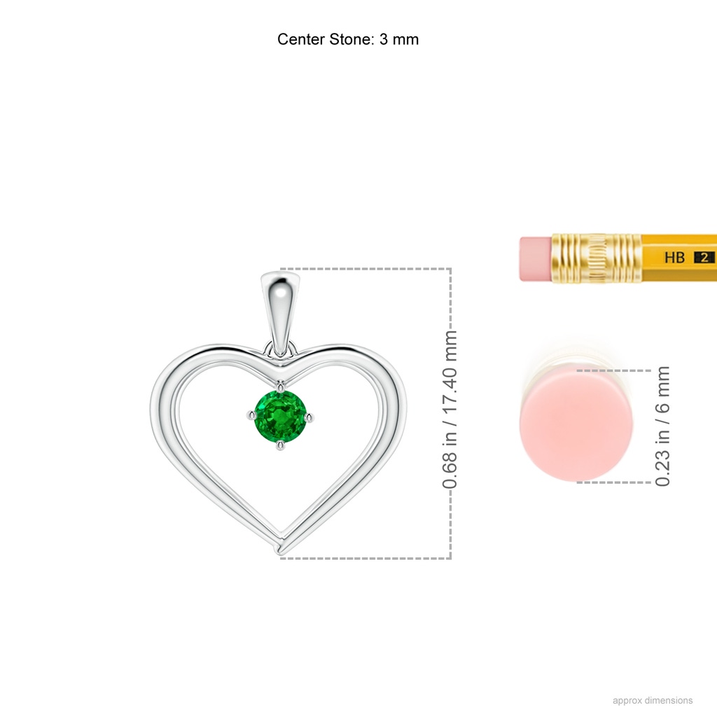 3mm AAAA Solitaire Round Emerald Open Heart Pendant in White Gold Ruler