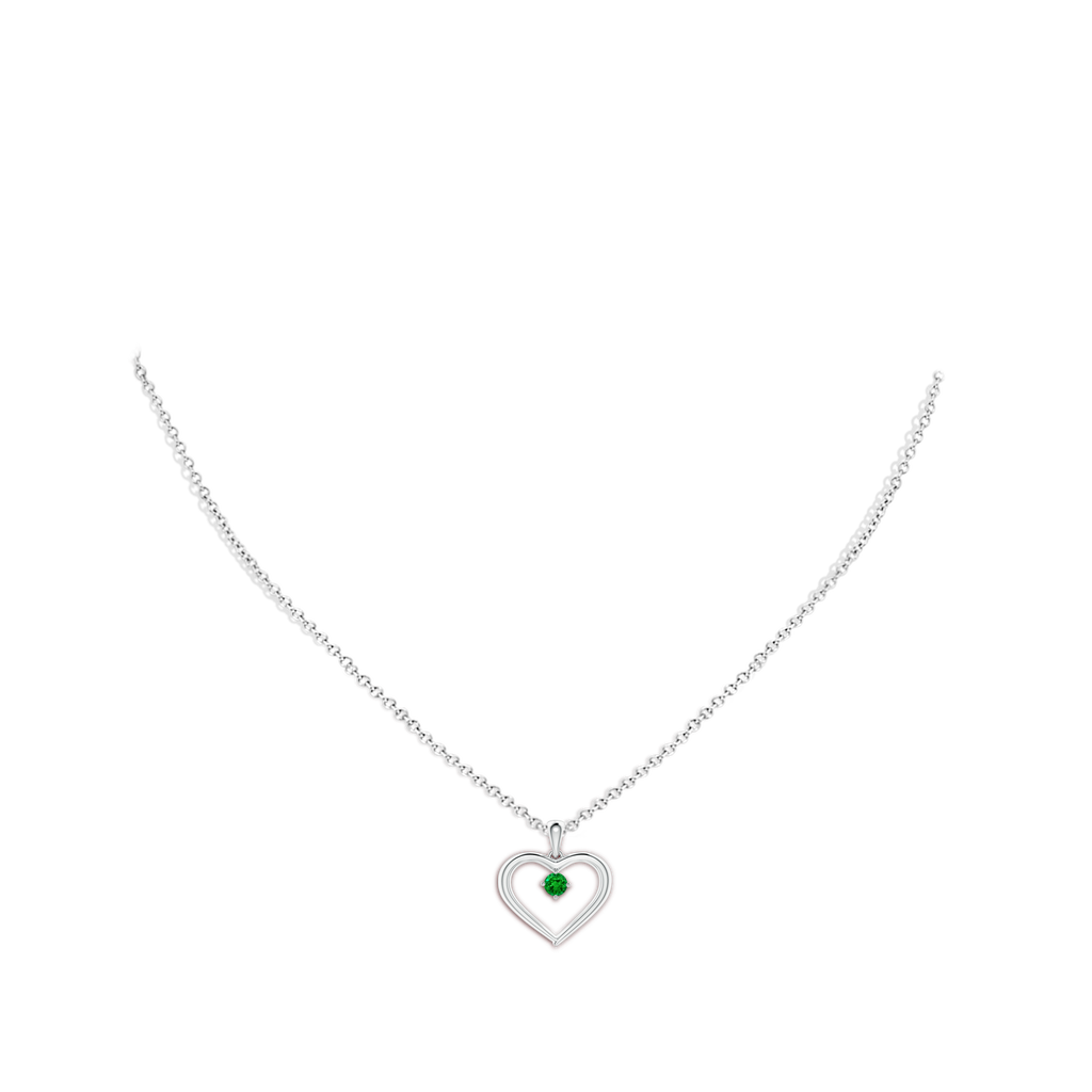 3mm AAAA Solitaire Round Emerald Open Heart Pendant in White Gold Body-Neck