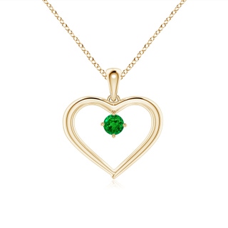 3mm AAAA Solitaire Round Emerald Open Heart Pendant in Yellow Gold