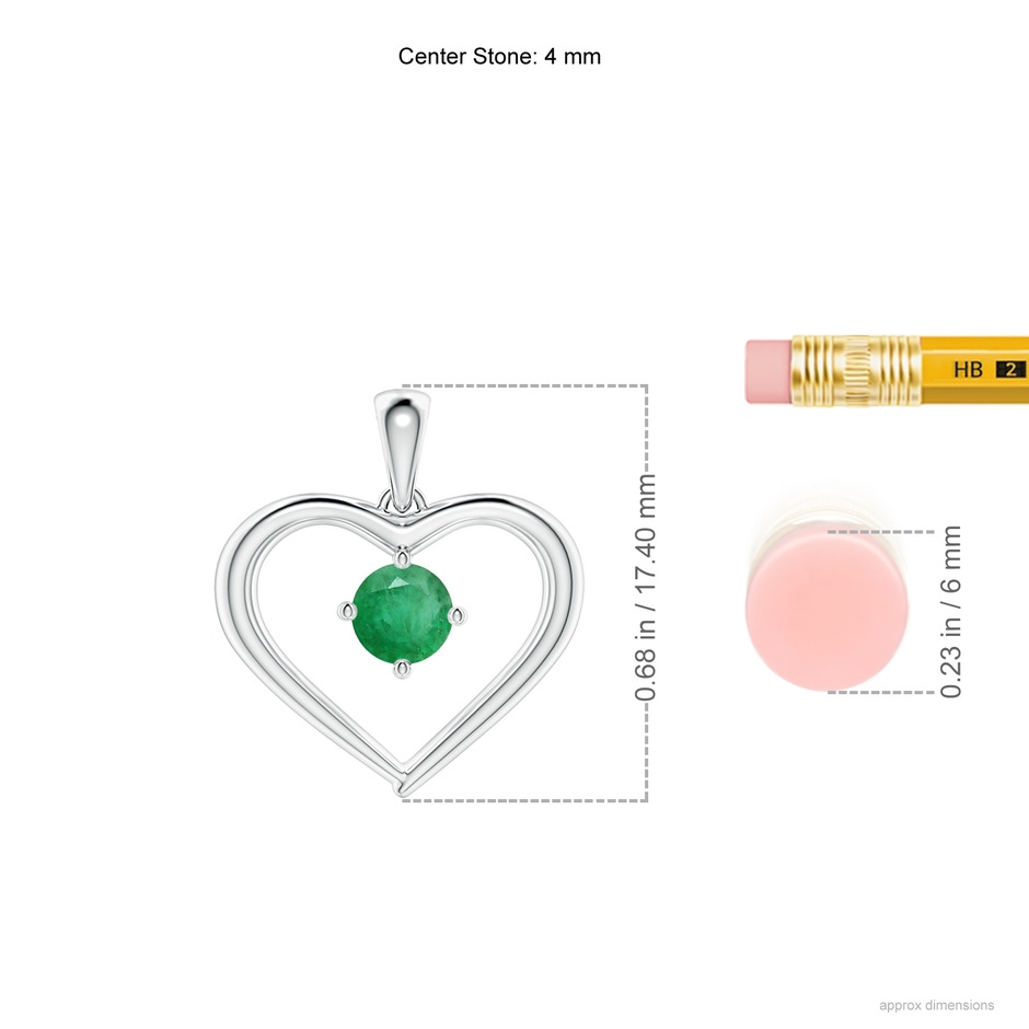 4mm A Solitaire Round Emerald Open Heart Pendant in P950 Platinum ruler