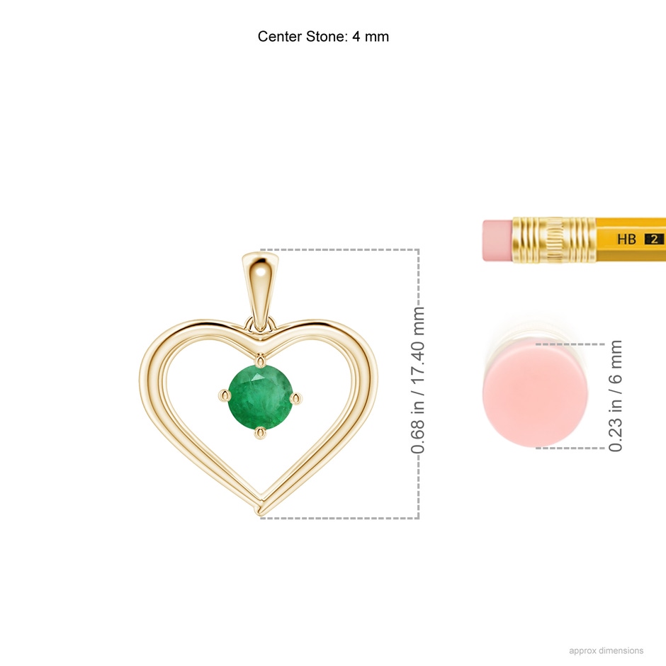 4mm A Solitaire Round Emerald Open Heart Pendant in Yellow Gold ruler