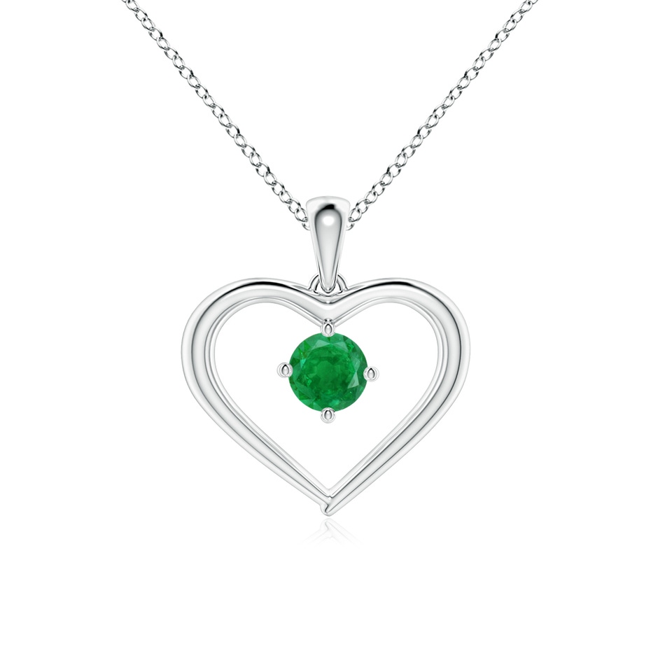 4mm AA Solitaire Round Emerald Open Heart Pendant in White Gold 