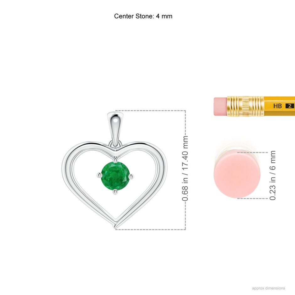 4mm AA Solitaire Round Emerald Open Heart Pendant in White Gold ruler