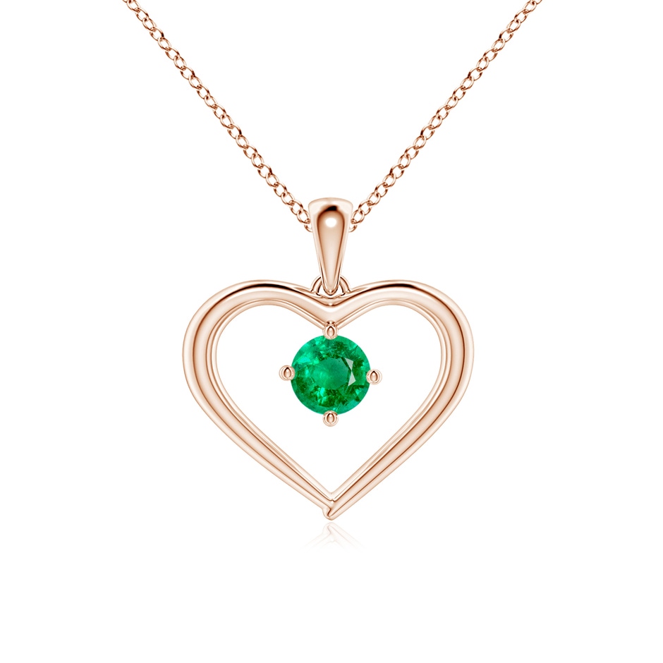 4mm AAA Solitaire Round Emerald Open Heart Pendant in Rose Gold 