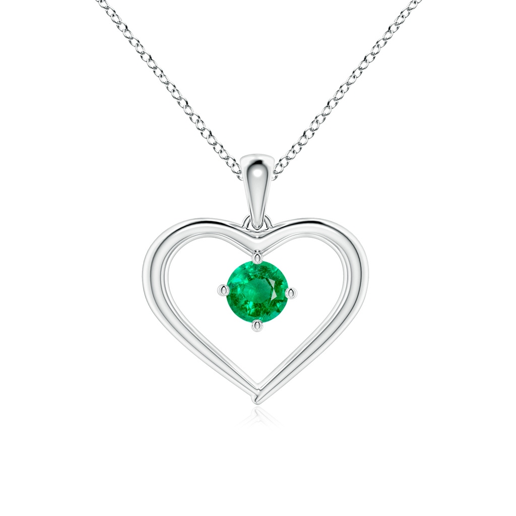 4mm AAA Solitaire Round Emerald Open Heart Pendant in White Gold