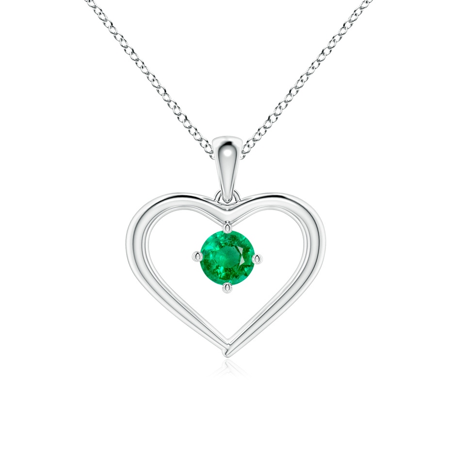 4mm AAA Solitaire Round Emerald Open Heart Pendant in White Gold 