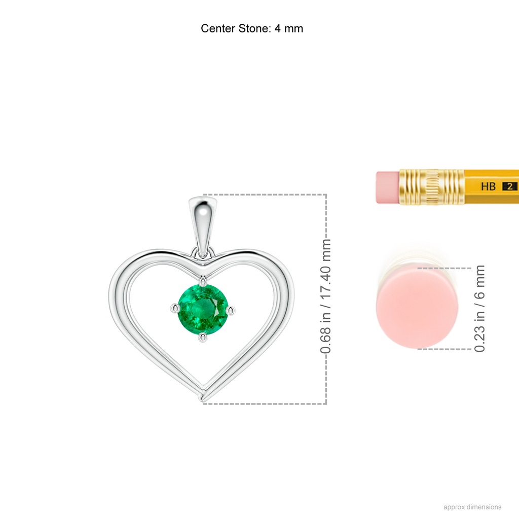 4mm AAA Solitaire Round Emerald Open Heart Pendant in White Gold Ruler