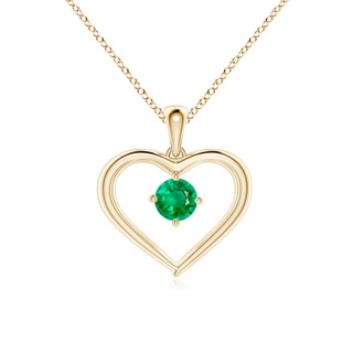 4mm AAA Solitaire Round Emerald Open Heart Pendant in Yellow Gold