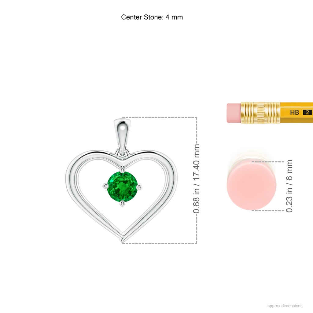 4mm AAAA Solitaire Round Emerald Open Heart Pendant in P950 Platinum Ruler