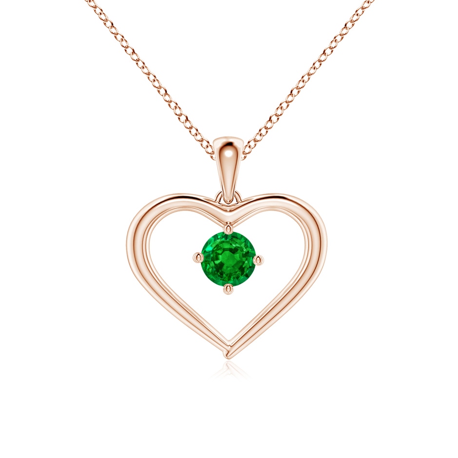 4mm AAAA Solitaire Round Emerald Open Heart Pendant in Rose Gold 