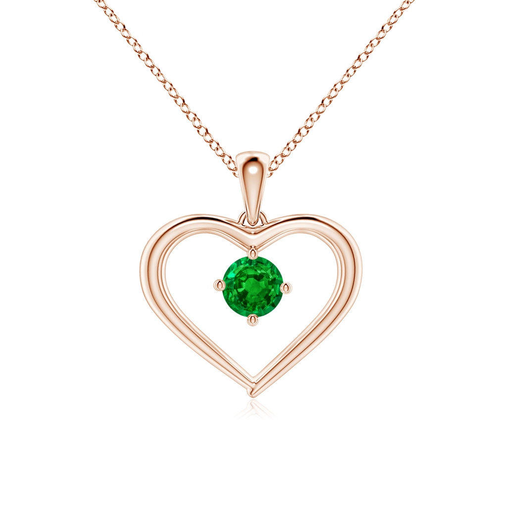 4mm AAAA Solitaire Round Emerald Open Heart Pendant in Rose Gold