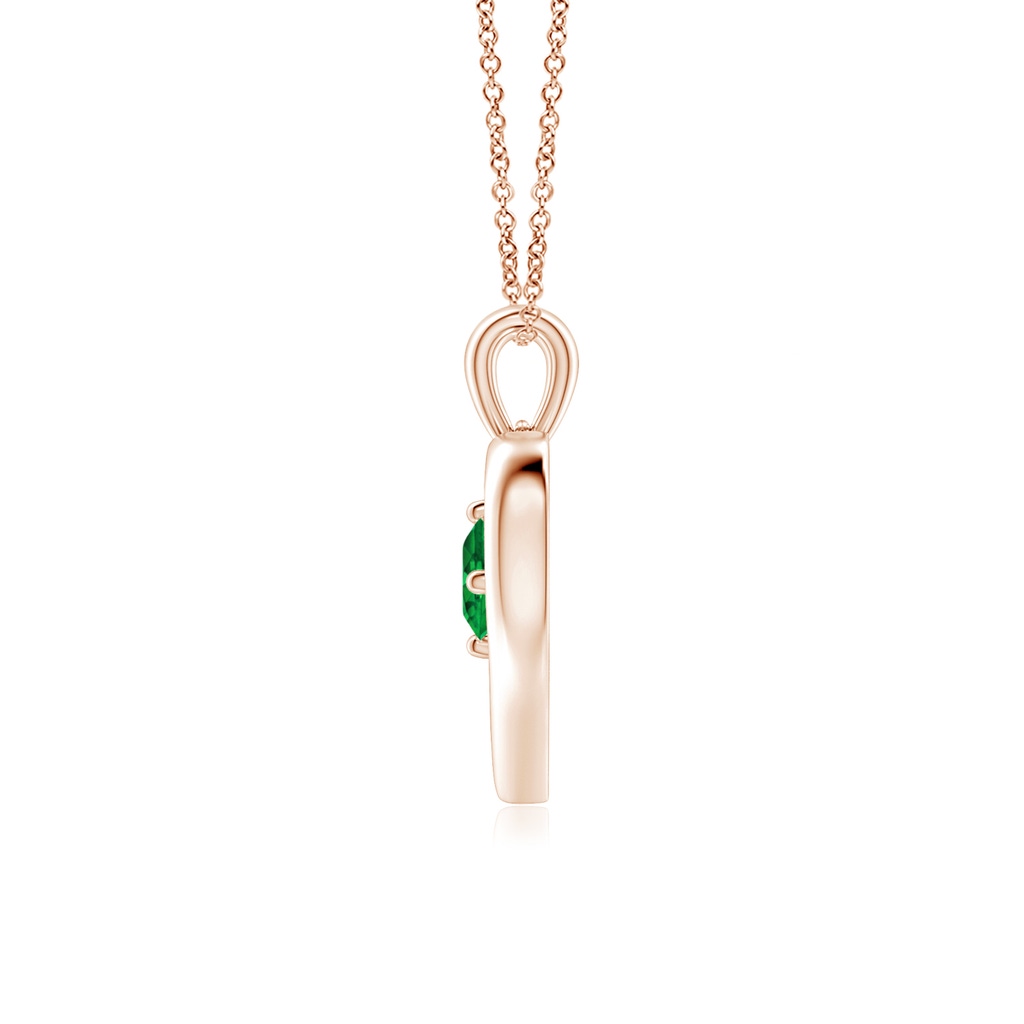 4mm AAAA Solitaire Round Emerald Open Heart Pendant in Rose Gold Side-1