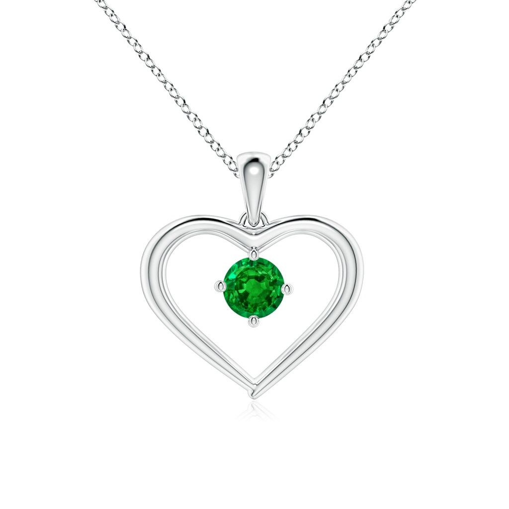 4mm AAAA Solitaire Round Emerald Open Heart Pendant in White Gold 