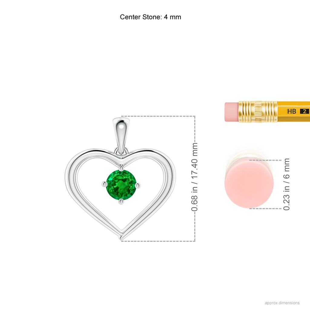 4mm AAAA Solitaire Round Emerald Open Heart Pendant in White Gold Ruler