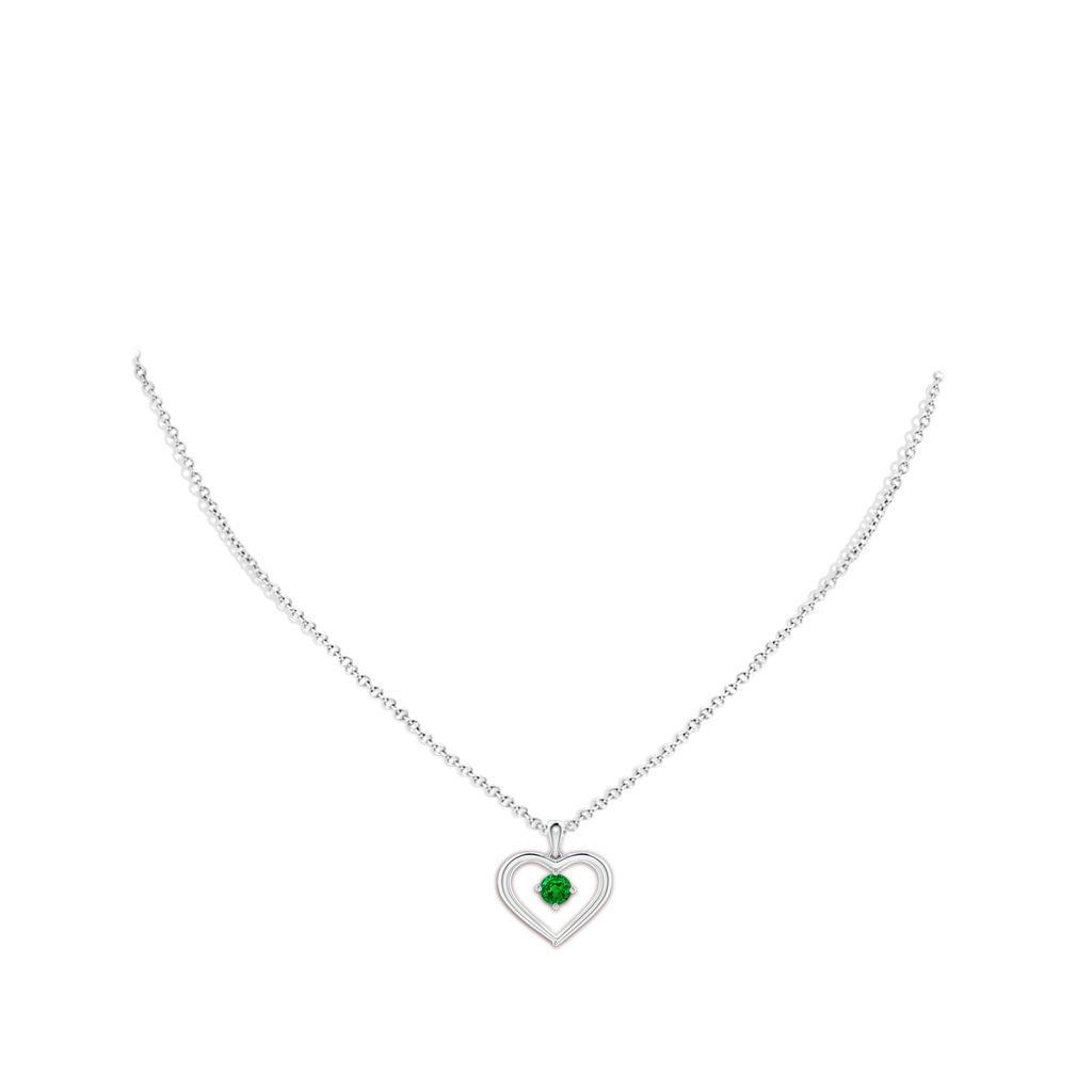 4mm AAAA Solitaire Round Emerald Open Heart Pendant in White Gold Body-Neck