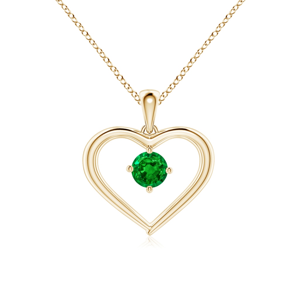 4mm AAAA Solitaire Round Emerald Open Heart Pendant in Yellow Gold
