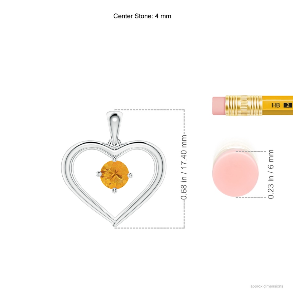 4mm A Solitaire Round Fire Opal Open Heart Pendant in P950 Platinum ruler