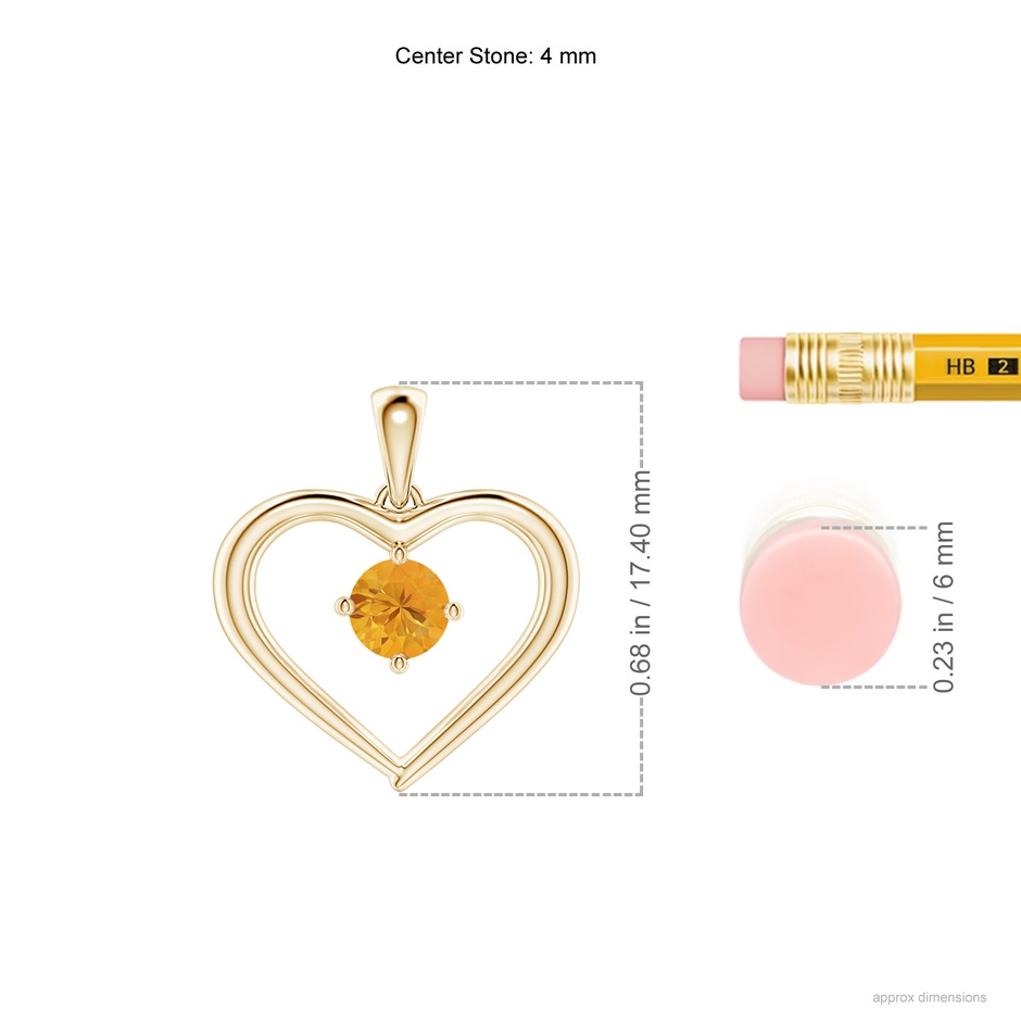 4mm A Solitaire Round Fire Opal Open Heart Pendant in Yellow Gold ruler