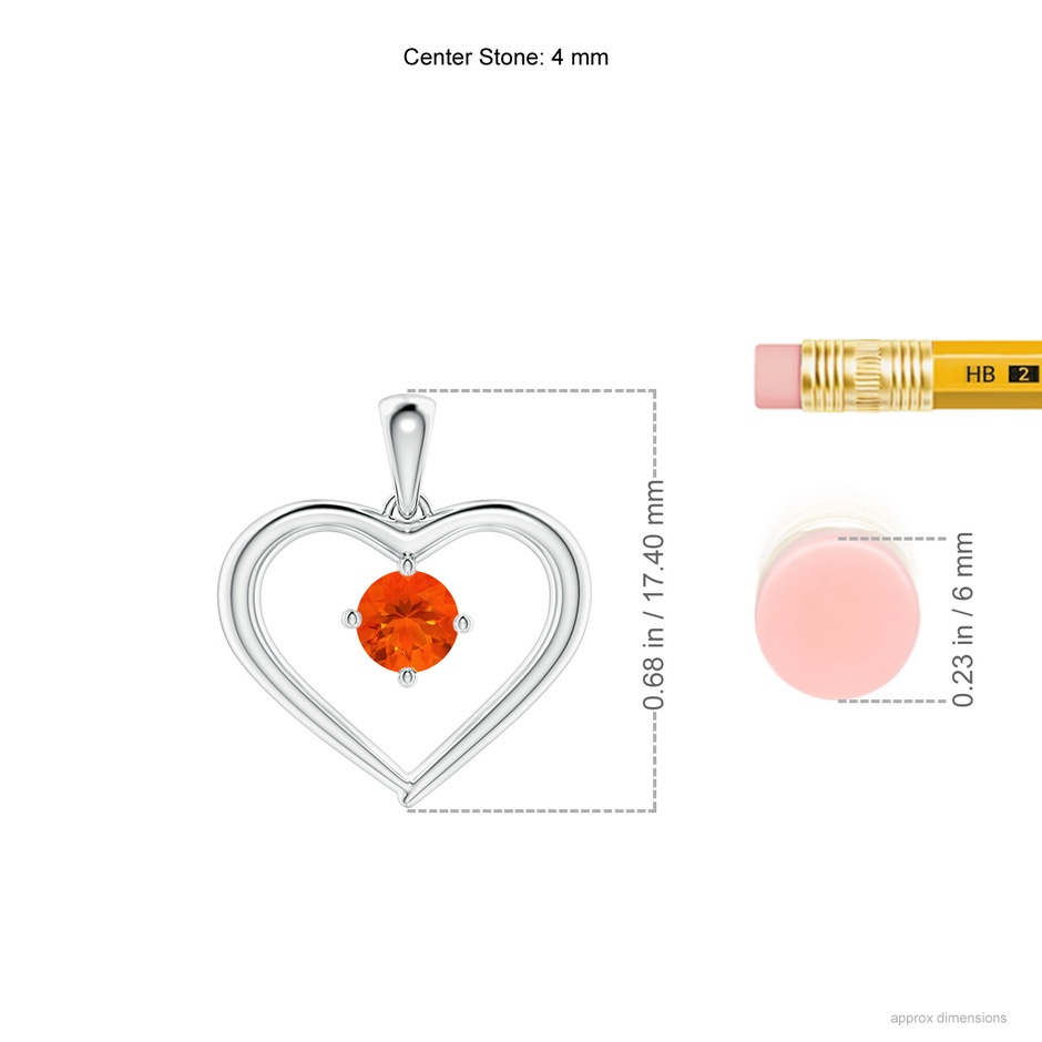 4mm AAA Solitaire Round Fire Opal Open Heart Pendant in P950 Platinum ruler
