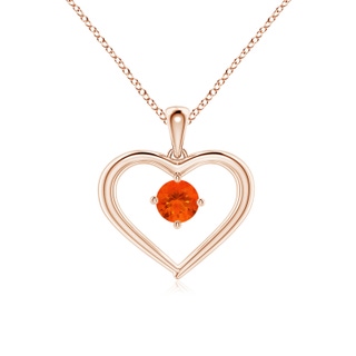 4mm AAA Solitaire Round Fire Opal Open Heart Pendant in Rose Gold