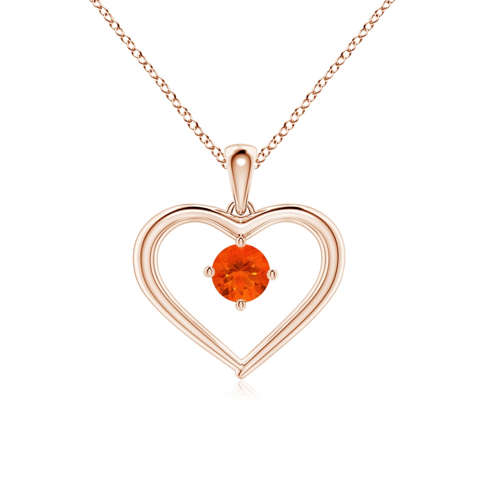 4mm AAA Solitaire Round Fire Opal Open Heart Pendant in Rose Gold 