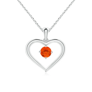 4mm AAA Solitaire Round Fire Opal Open Heart Pendant in White Gold
