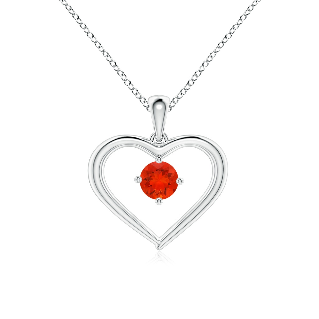 4mm AAAA Solitaire Round Fire Opal Open Heart Pendant in P950 Platinum