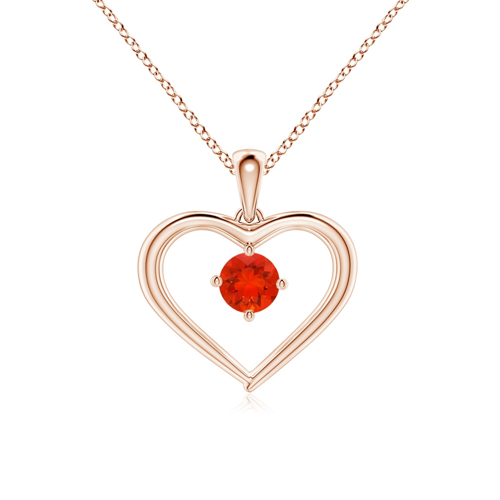 4mm AAAA Solitaire Round Fire Opal Open Heart Pendant in Rose Gold