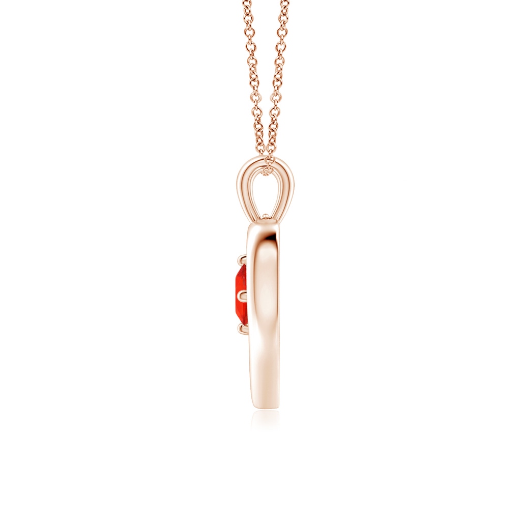 4mm AAAA Solitaire Round Fire Opal Open Heart Pendant in Rose Gold - side_1