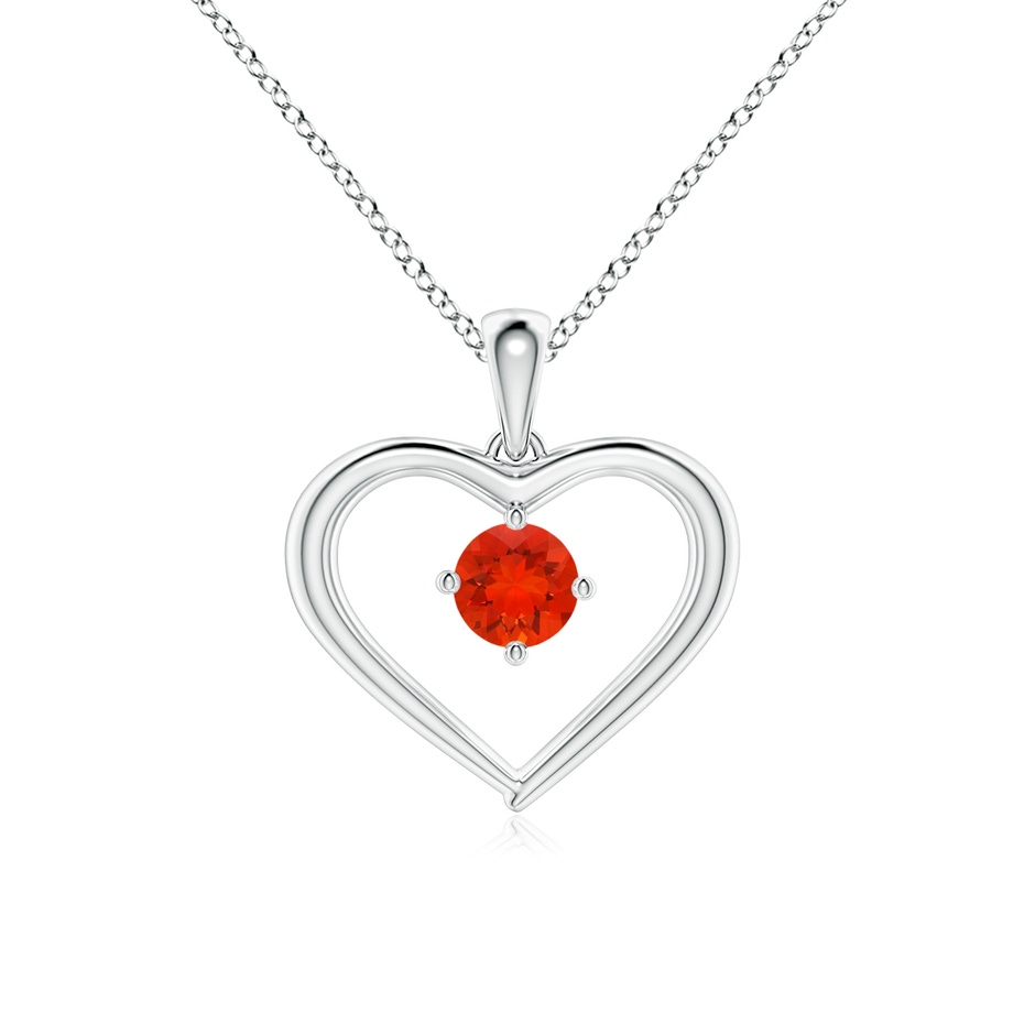 4mm AAAA Solitaire Round Fire Opal Open Heart Pendant in White Gold 