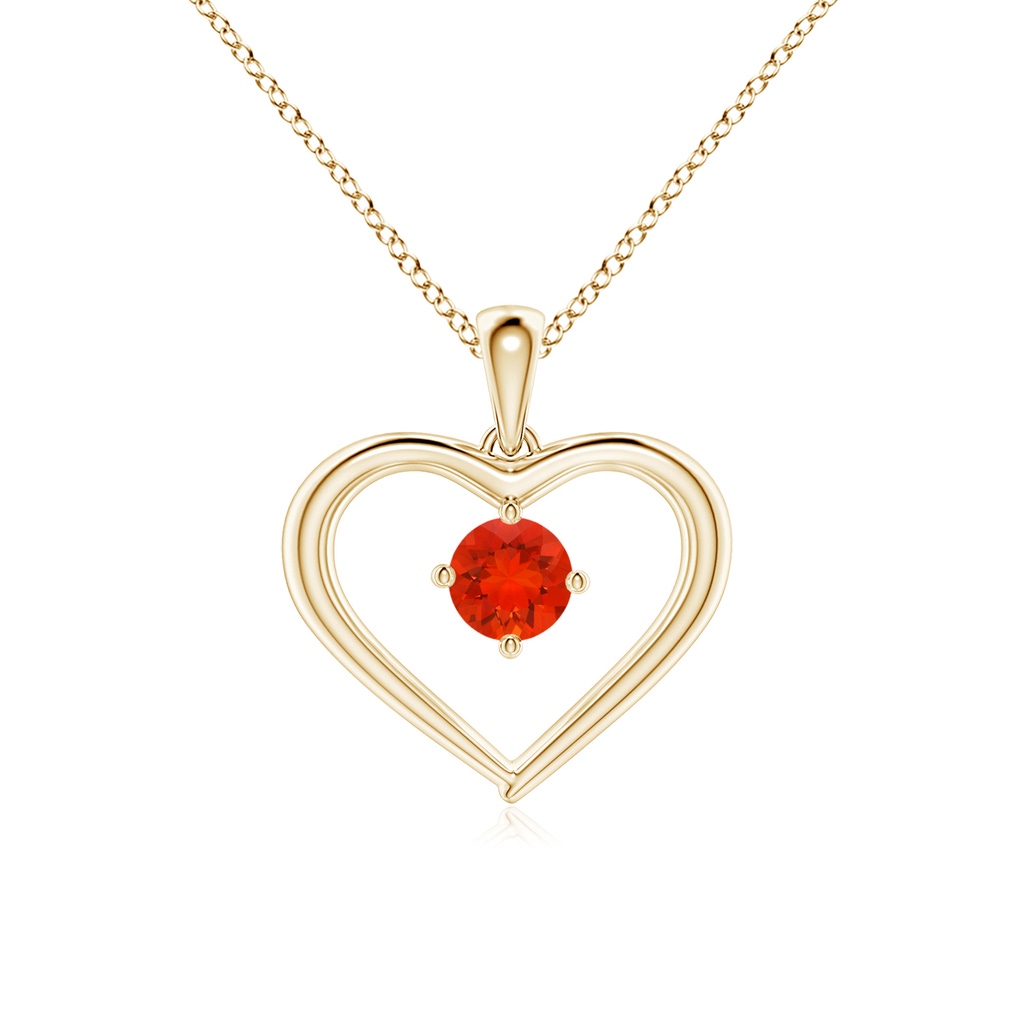 4mm AAAA Solitaire Round Fire Opal Open Heart Pendant in Yellow Gold