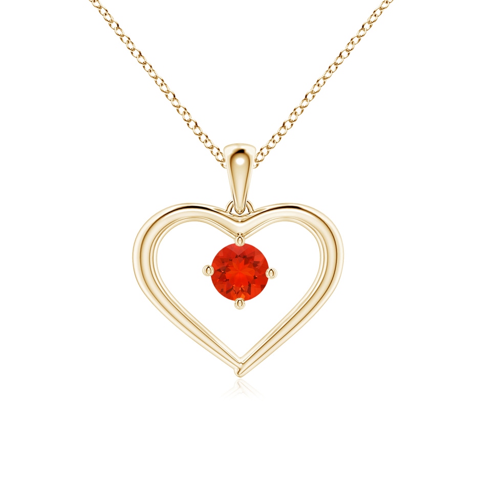 4mm AAAA Solitaire Round Fire Opal Open Heart Pendant in Yellow Gold 
