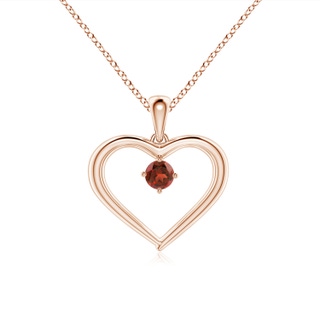 3mm AAA Solitaire Round Garnet Open Heart Pendant in Rose Gold