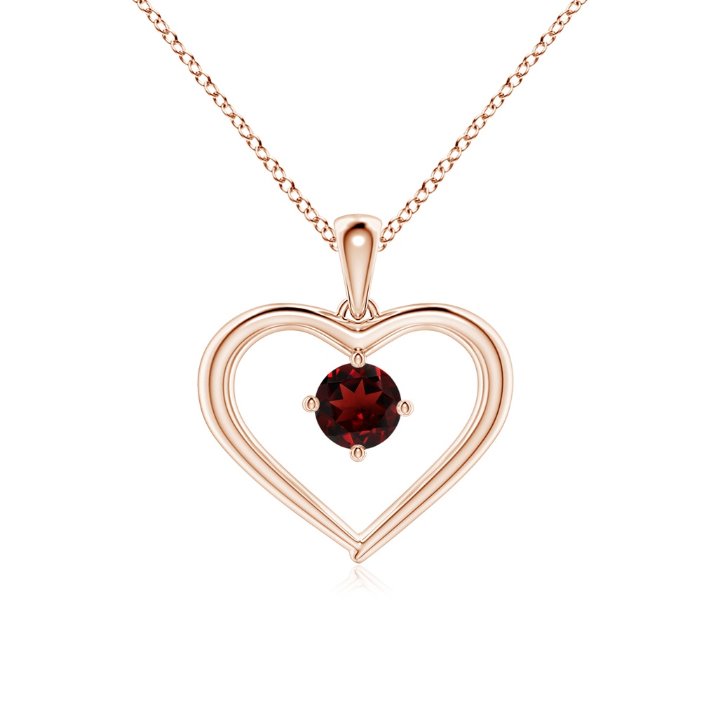 4mm AAA Solitaire Round Garnet Open Heart Pendant in Rose Gold