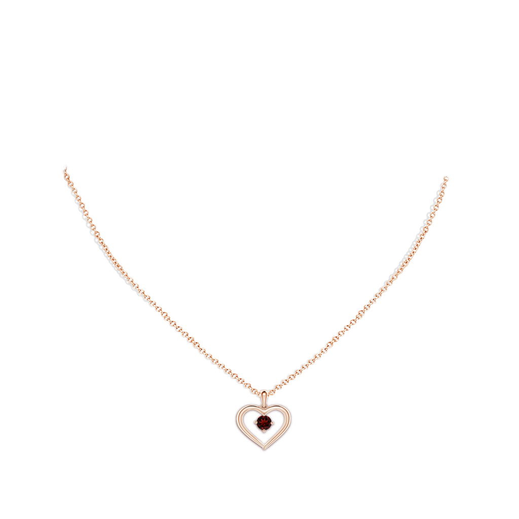 4mm AAA Solitaire Round Garnet Open Heart Pendant in Rose Gold Body-Neck